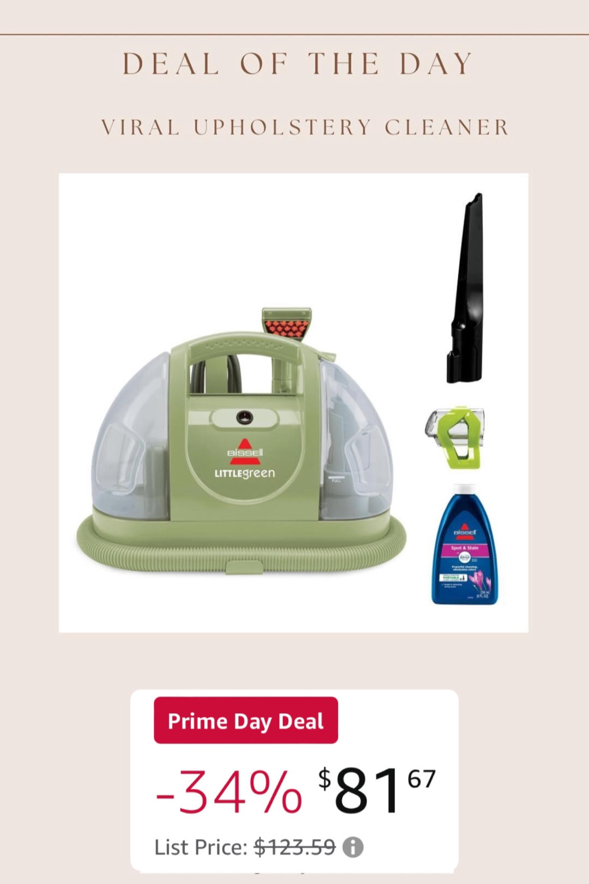 Best sale I’ve ever seen for my upholstery cleaner!!! I paid $99 for it and thought that was a great price!!! It works great for spot treatment on any upholstery or for all over use on sofa / upholstered bed to keep looking brand new

**if you are trying to live low toxic, I don’t put the cleaner in it & I spray with vinegar or hydrogen peroxide (or any low tox stain remover)** 

#LTKHome #LTKSaleAlert