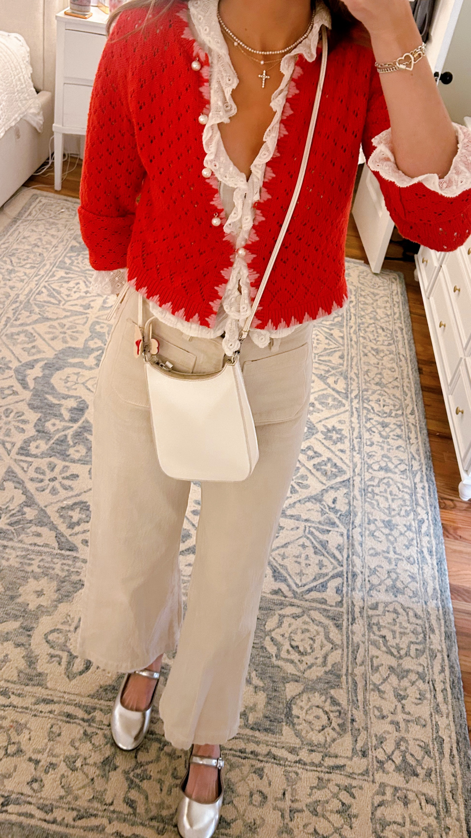 Saturday OOTD 🩷💋❣️
Top is DOEN
Sweater is Kitri
Jeans are Rolla 
Flats are Aerie
Purse is Staud 

#LTKSaleAlert #LTKStyleTip #LTKHoliday