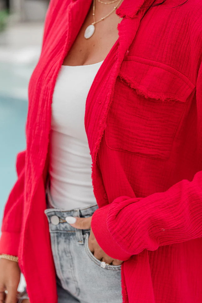 Let Me Adore You Red Button Front Gauze Blouse | Pink Lily