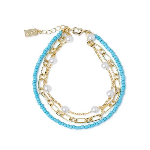 Scoop Women’s 14KT Gold-Plated Turquoise Bead, Clip and Chain Anklet with Faux Pearl Accents | Walmart (US)