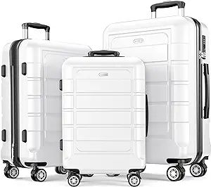 SHOWKOO Luggage Sets Expandable PC+ABS Durable Suitcase Sets Double Wheels TSA Lock White 3pcs | Amazon (US)