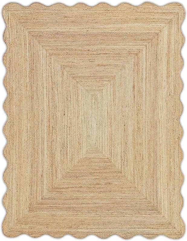 Wave Scalloped Jute Runner Rug Natural 2x3 Hand Woven Entryway | Amazon (US)