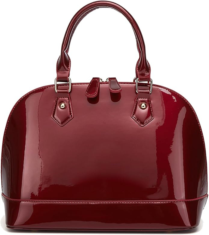 Patent Leather Dome Satchel Purse Zip-around Handbag Multi-Pocket Shoulder Bag Shiny Large Top-ha... | Amazon (US)