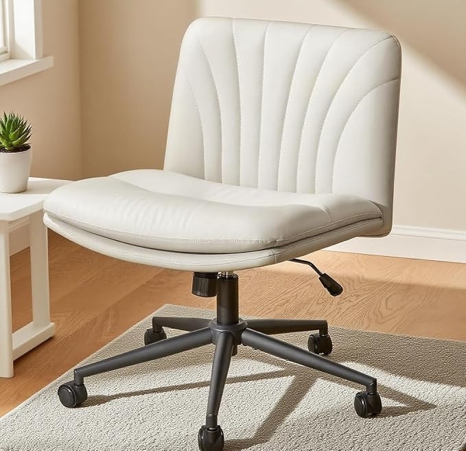 Marsail Criss Cross Chair with Wheels: PU Leather Cross Legged Office Chair Wide Armless Desk Cha... | Amazon (US)