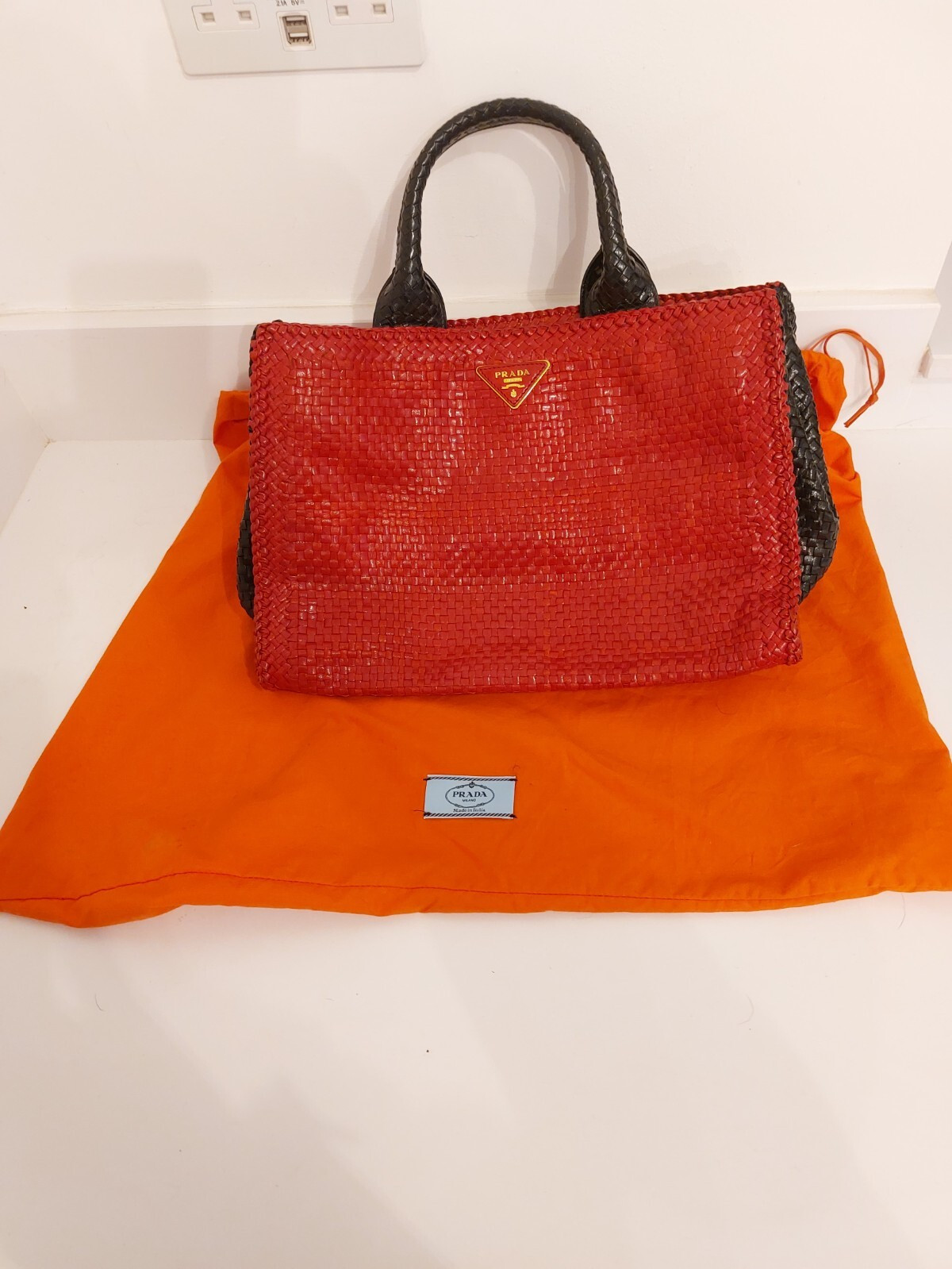 Prada Madras convertible open tote red and black colour.  Immaculate.  One owner  | eBay | eBay UK
