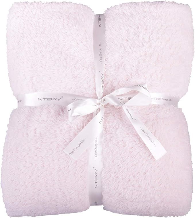 NTBAY Fluffy Velvet Throw, Super Soft Warm Faux Fur Blanket, 51"x 67", Pink | Amazon (US)