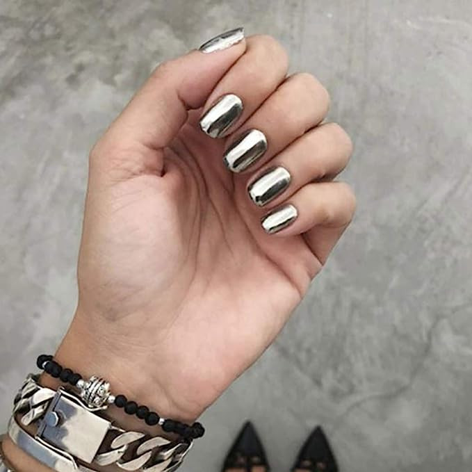 Cosydays Square Short Mirror Press on Nails Silver Glossy False Nails Full Cover Fake Nail for Wo... | Amazon (US)