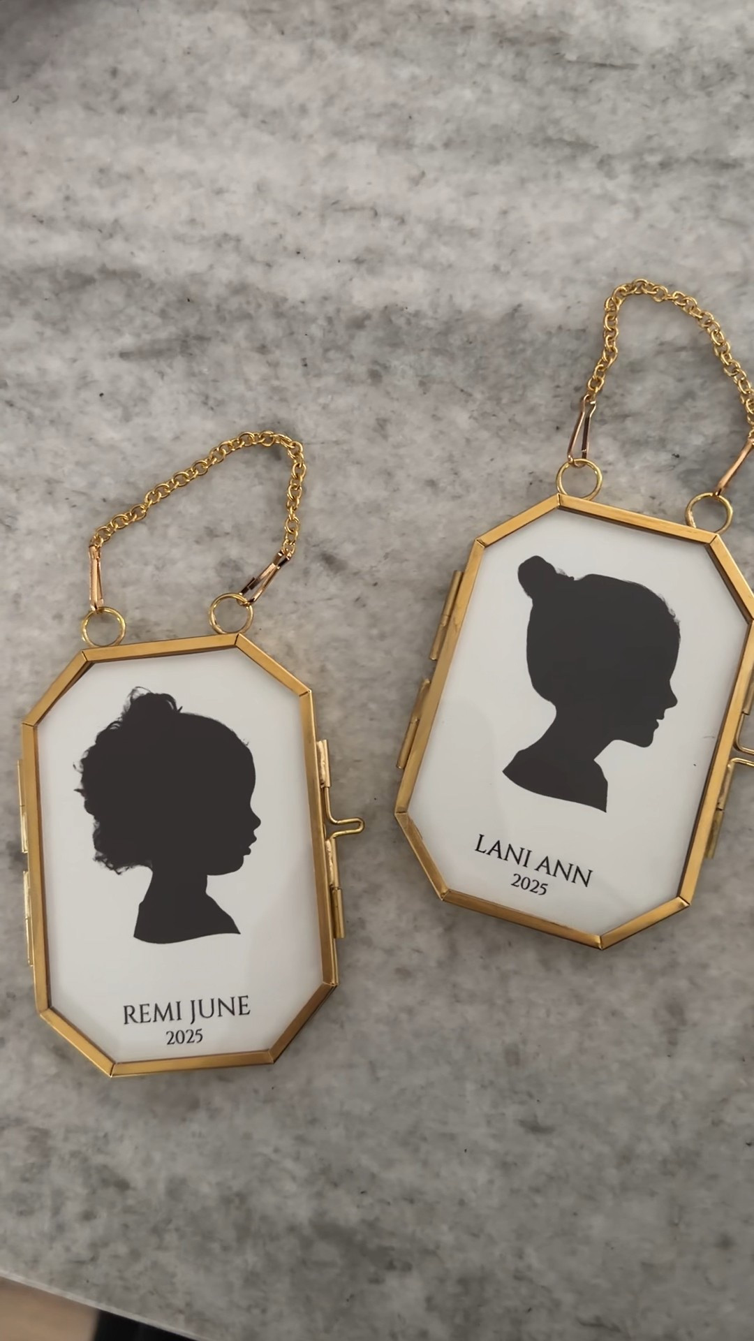 DIY gold metal frame silhouette photo ornament. Perfect for a Christmas tree heirloom or a gift for grandparents 

#LTKGiftGuide #LTKFamily #LTKHome