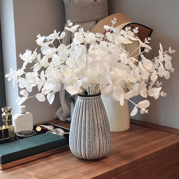 3Pcs Artificial Flowers Fake Eucalyptus Leaves White Flowers Faux Eucalyptus Stems Fake Flowers f... | Amazon (US)
