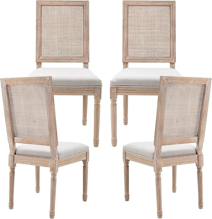 Guyou Beige Rattan Dining Chairs Set of 2, French Country Upholstered Dining Chairs with Rectangu... | Amazon (US)