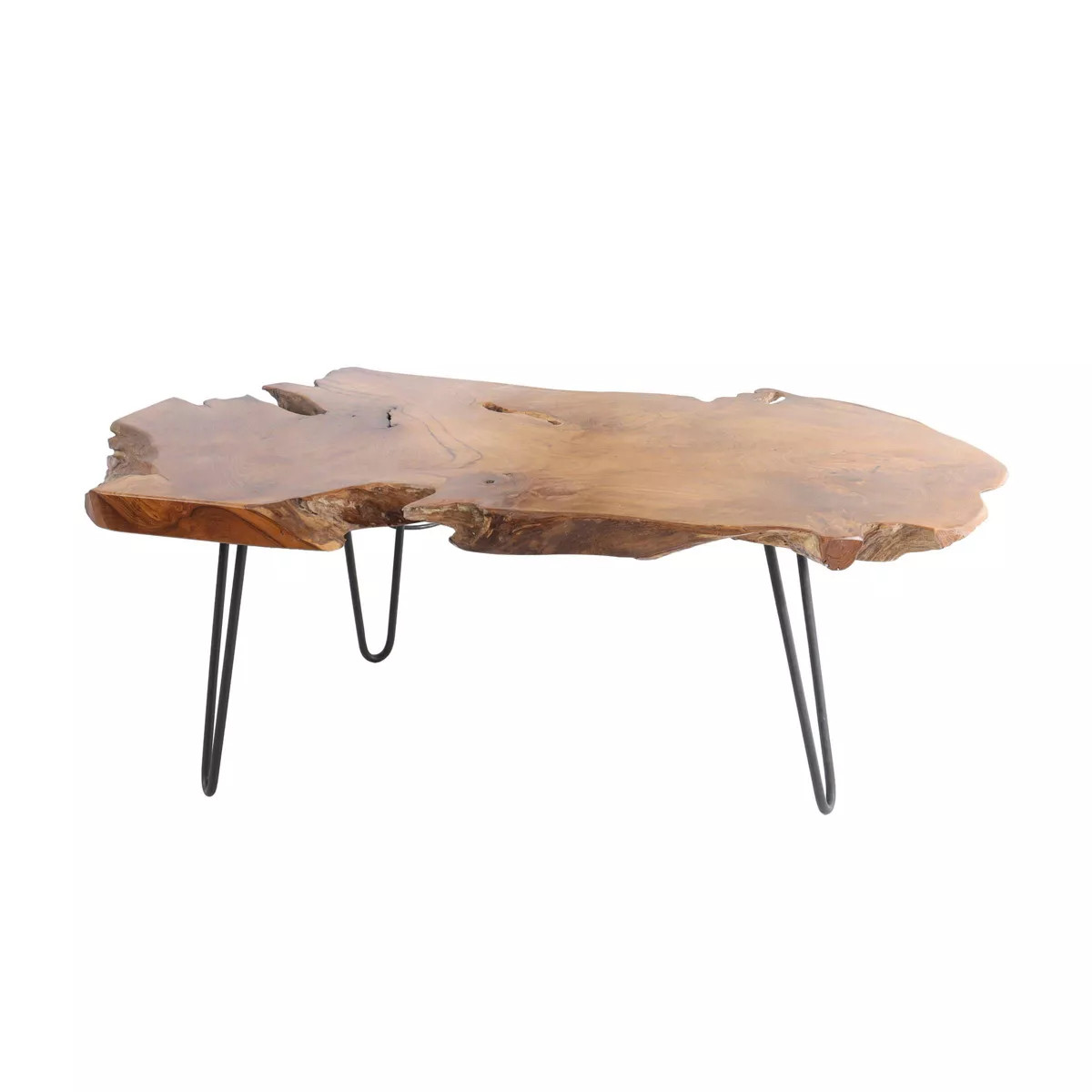 Olivia & May Teak Wood Handmade Live Edge Coffee Table with Black Metal Hairpin Legs Brown: Nauti... | Target