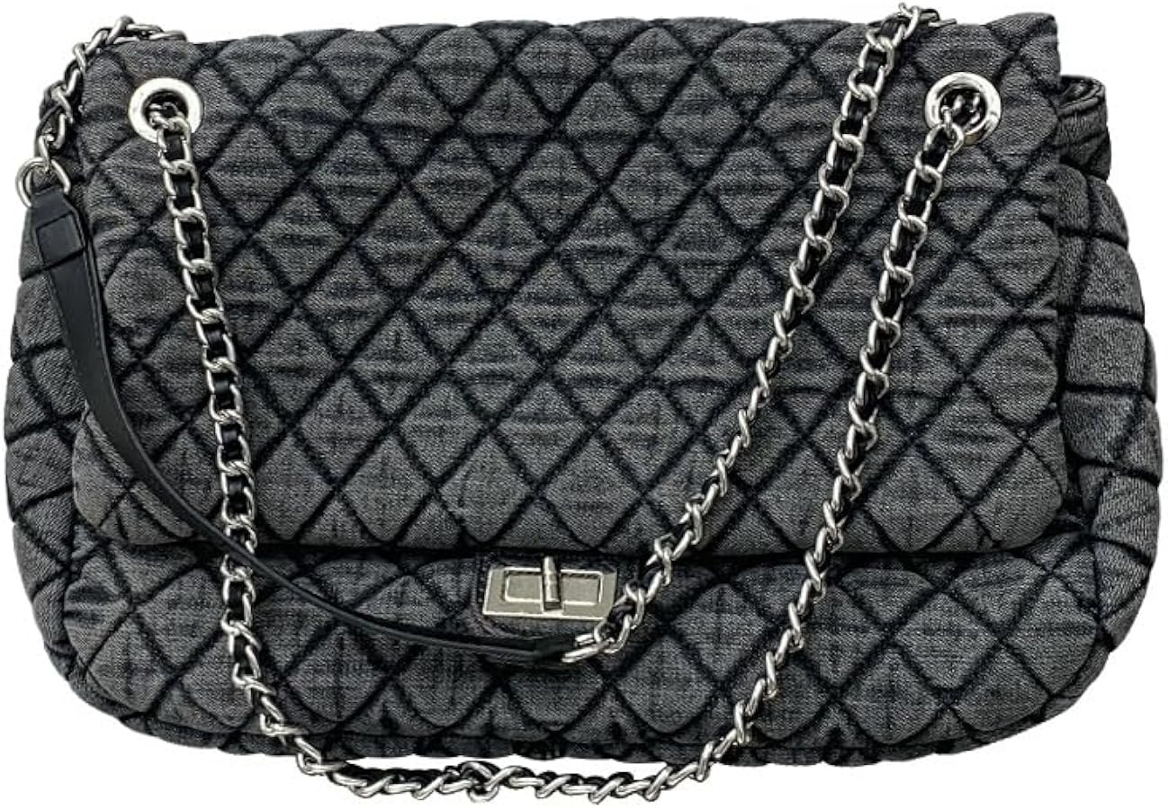 Women's Grey Casual Diamond Checker Denim Retro Fashion One Shoulder Handbag | Amazon (US)