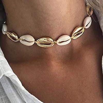 Crysly Boho Puka Seashell Necklace Ivory Beach Knited Shell Necklaces Chain Choker Jewelry for Wo... | Amazon (US)