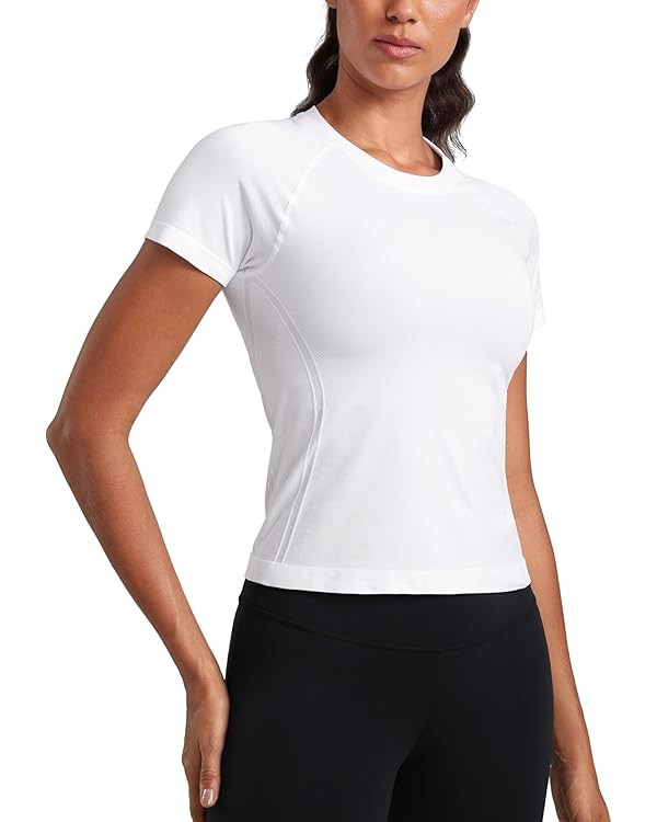 CRZ YOGA Seamless Short Sleeve Shirts for Women Breathable Running Workout Tops Athletic Gym Yoga... | Amazon (US)