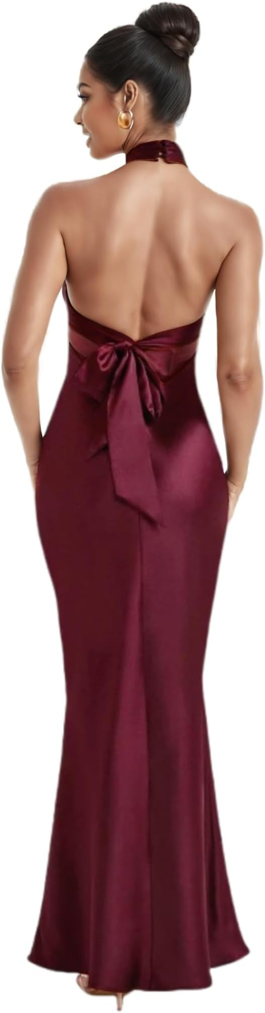 RARITYUS Women’s Elegant Satin Bow Maxi Dress Sexy Halter Backless Bodycon Wedding Guest Dress ... | Amazon (US)