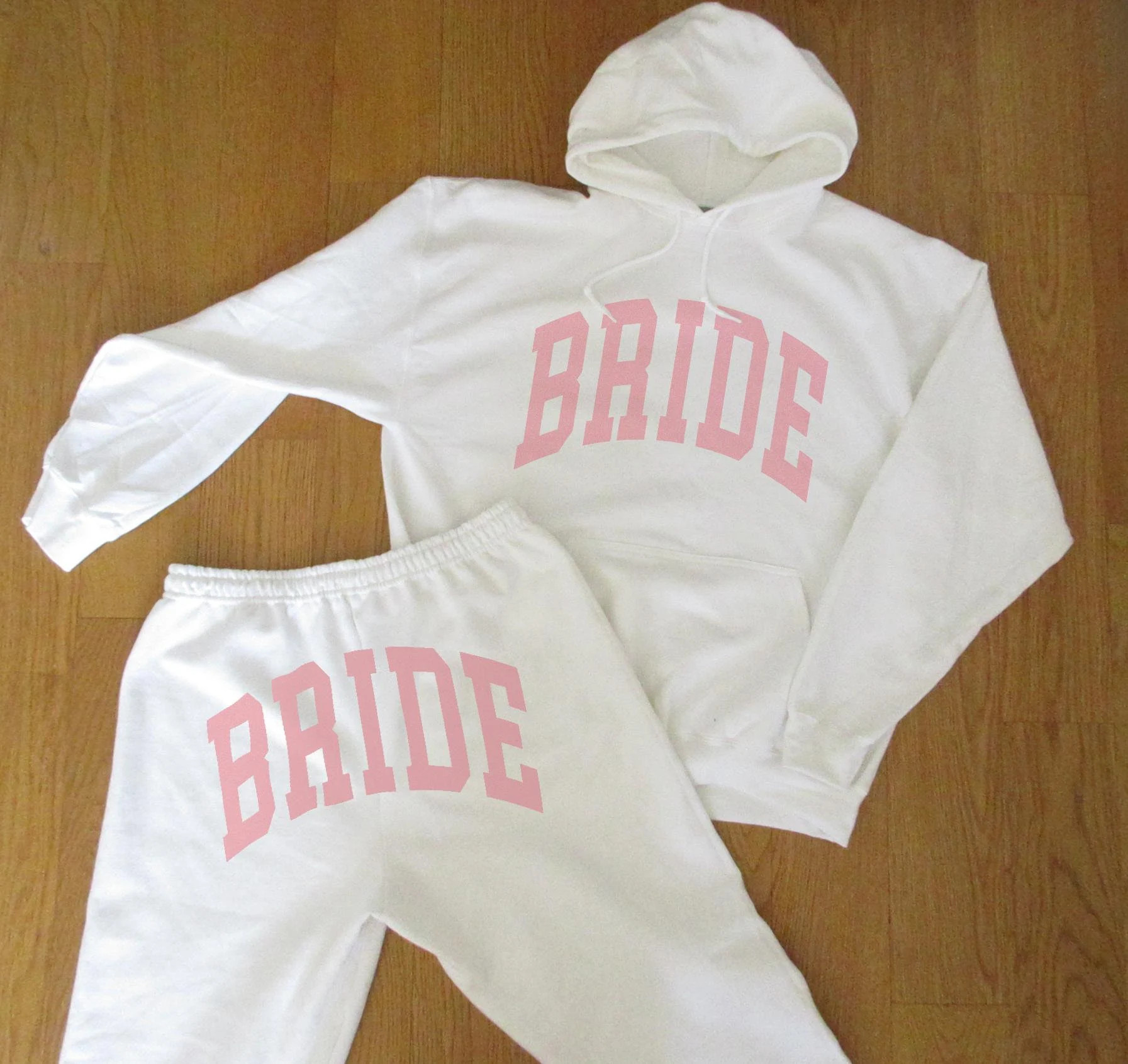 Bride Sweat Set Gift - Pink Bridal Sweatsuit Matching Sweats Loungewear, Crop Top Baby Tee Sweatshirt Hoodie Sweatpants Bachelorette Outfit | Etsy (Global)