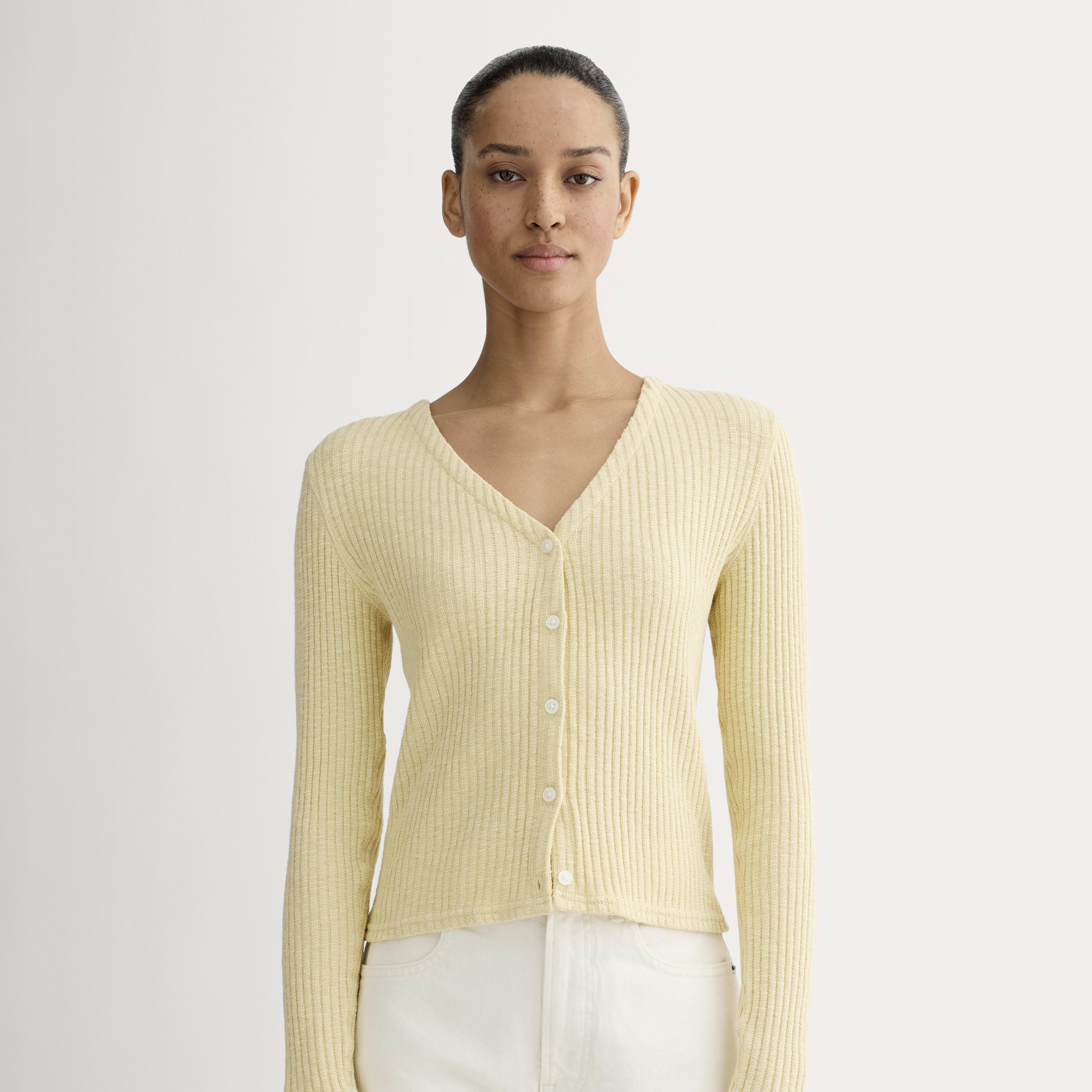 Women's Cozy Rib Cardigan by Everlane in Banana Crepe, Size S | Everlane