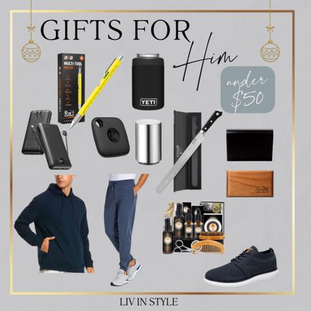 Amazon gifts for him under $50!! Koozie, joggers, sweatshirt, tools, meat knife, car freshener, shoes, electric bottle opener, beard accessories 

#LTKHoliday #LTKGiftGuide #LTKSeasonal