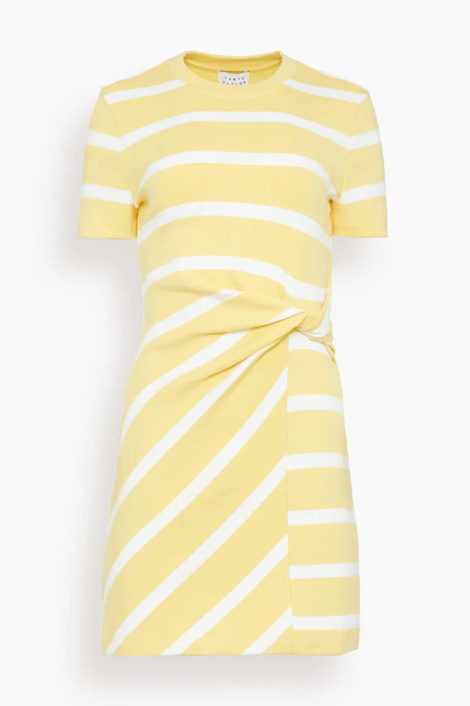 Short Sleeve Cody Dress in Lemon Meringue/White Wide Stripe | Hampden Clothing