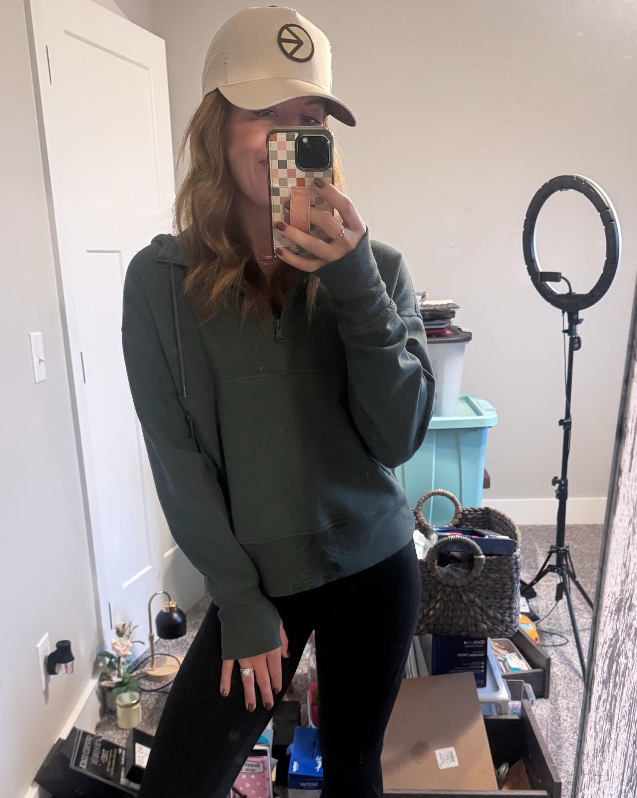 Re-Vamping my office {so please excuse my background! 😜} in this comfy fit! 
Wearing a large in the quarter zip! LOVING my new #KendraScott jewelry as well! So dainty and classy star✨ 5’5” 135lbs for reference! 

#officespace #redecorate 

#LTKHoliday #LTKActive #LTKFitness