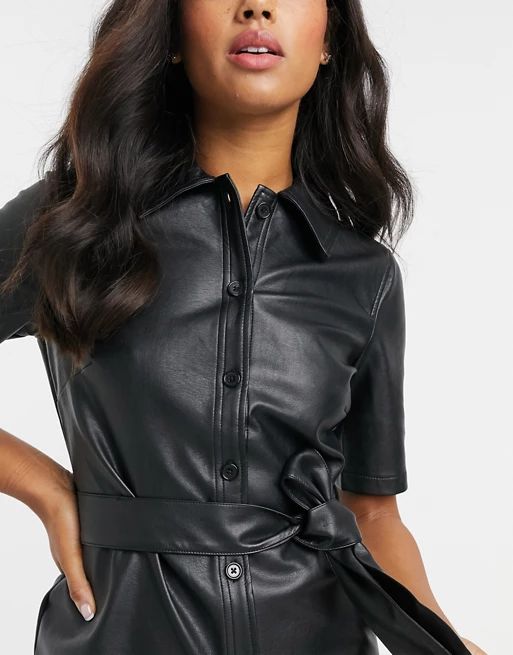 Urban Bliss faux leather shirt dress in black | ASOS (Global)