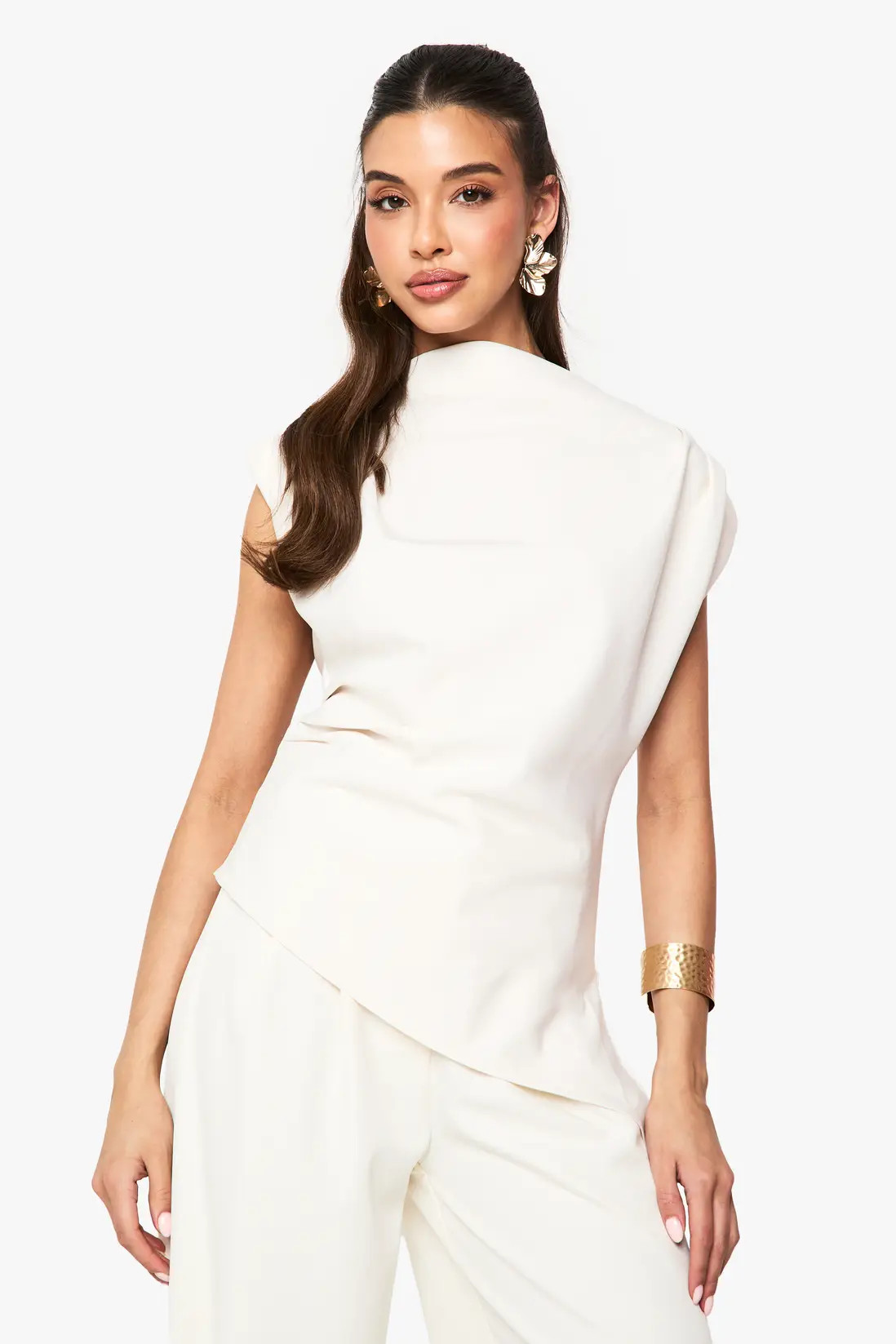 Gathered Shoulder Pad Asymmetric Blouse | boohoo (US & Canada)