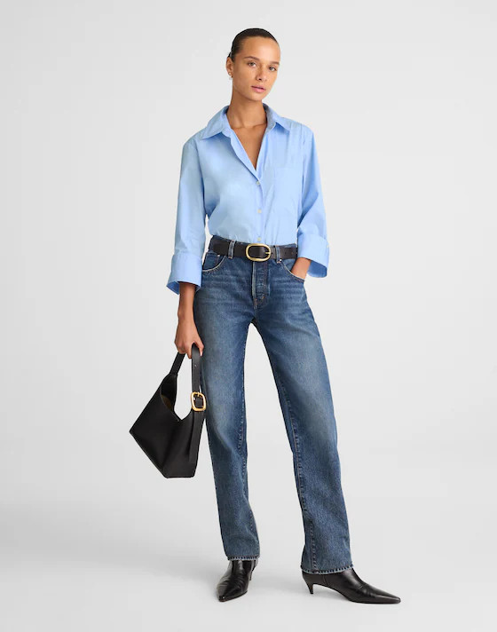 Poplin Easy Y-Neck Button-Up Shirt | Madewell | Madewell