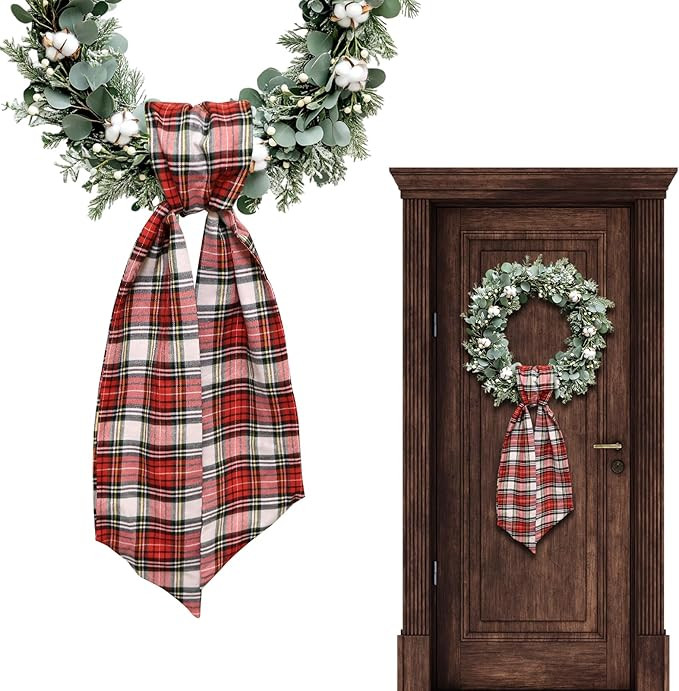 Christmas Wreath Sash for Front Door, Winter Red Green Plaid Burlap Ribbon Sash Xmas Holiday Wrea... | Amazon (US)