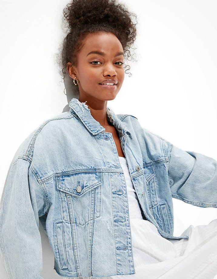 AE Cropped Destroyed Denim Jacket | American Eagle Outfitters (US & CA)