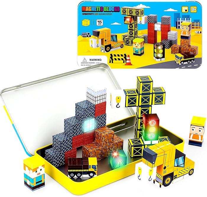 45PCS Magnetic Blocks Travel Toys for Kids with Portable Iron Box, Mini Magnetic Cubes Toys for A... | Amazon (US)