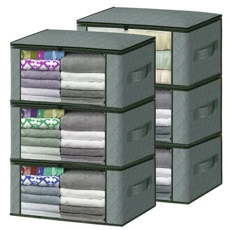 Rirool Foldable Storage Box, 6 Pack Clothes Organizer with Clear Windows, Sturdy Handles Storage Bag 19.7 x 13.78 x 7.87 inches, Gray | Walmart (US)