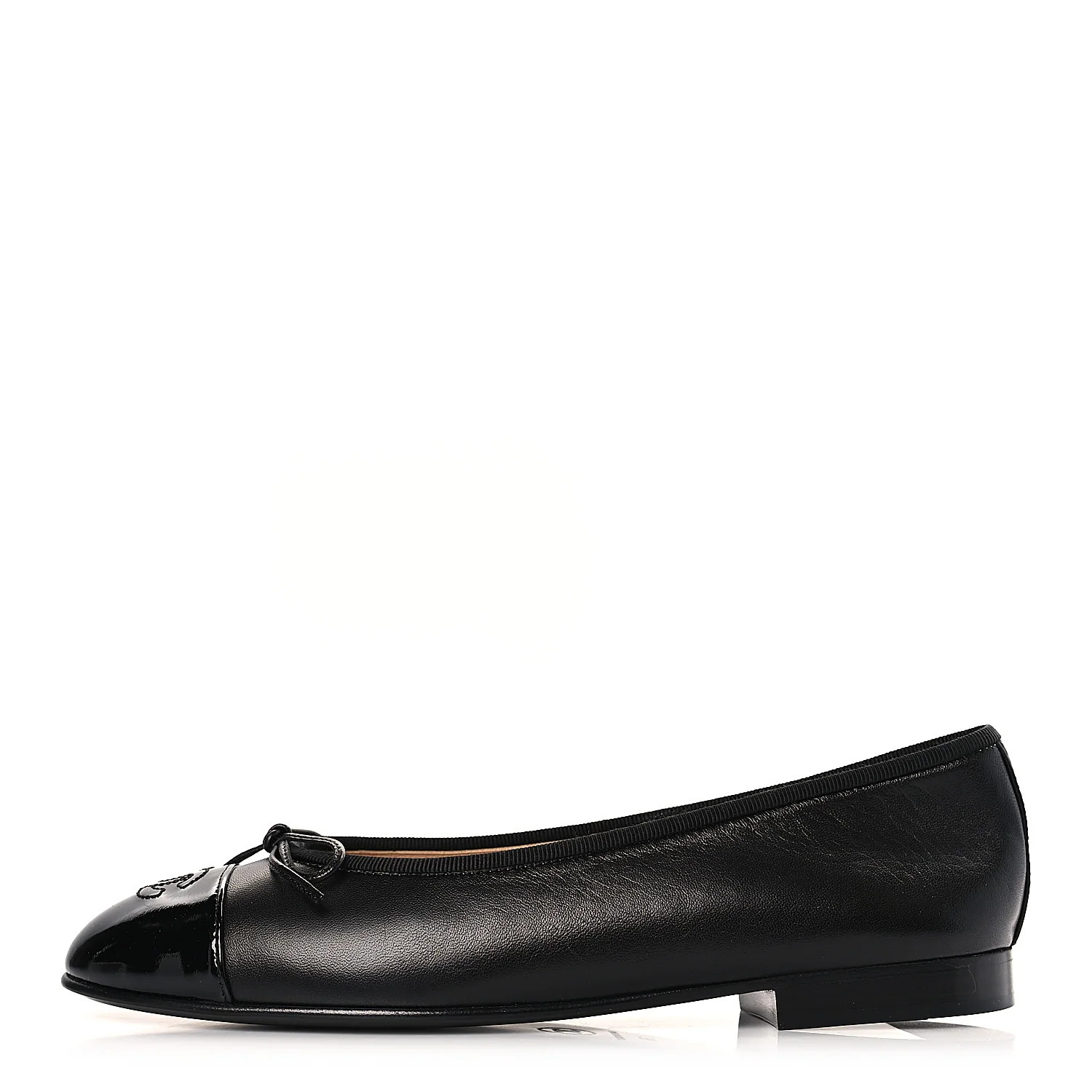 Lambskin Patent Cap Toe Ballerina Flats 38 Black | FASHIONPHILE (US)