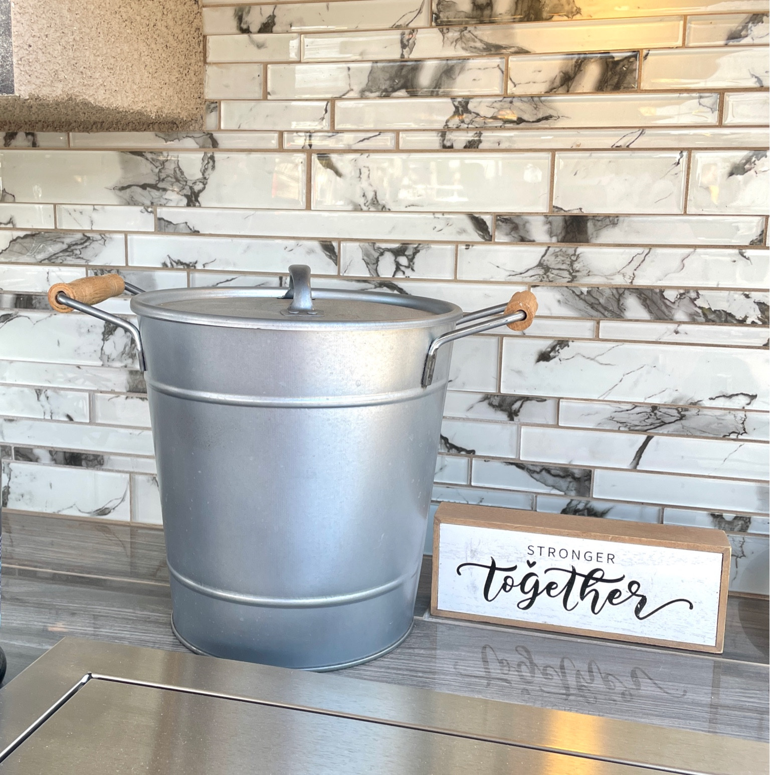 #icebucket #liddedicebucket #galvanizedicebucket #homebar #party #happyhour #icetub #woodsign #strongertogether #bettertogether #entertaining #gettogether #housewarming #hostessgift #mancave 

#LTKGiftGuide #LTKFind #LTKhome