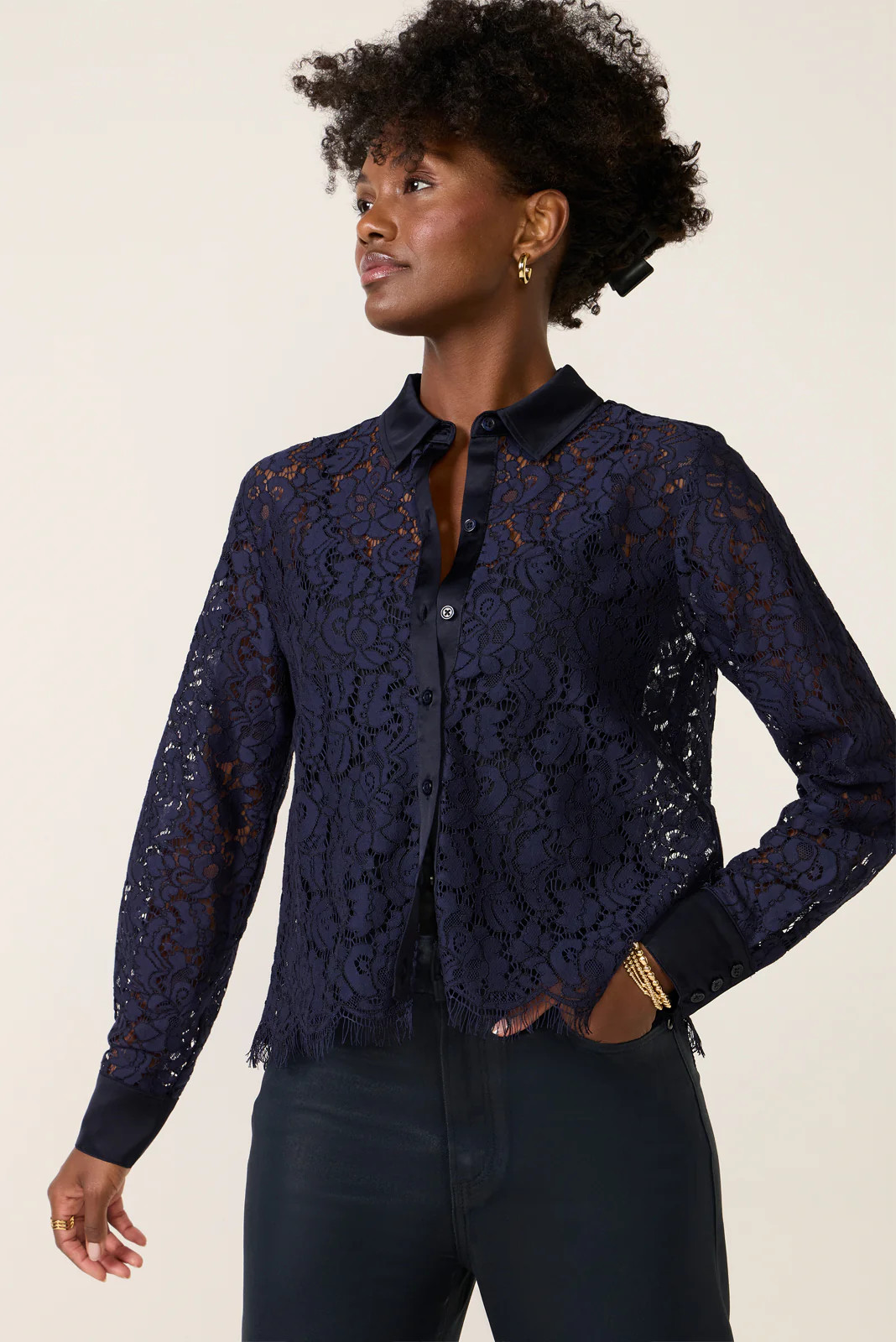 Lace Contrast Button Down | Evereve
