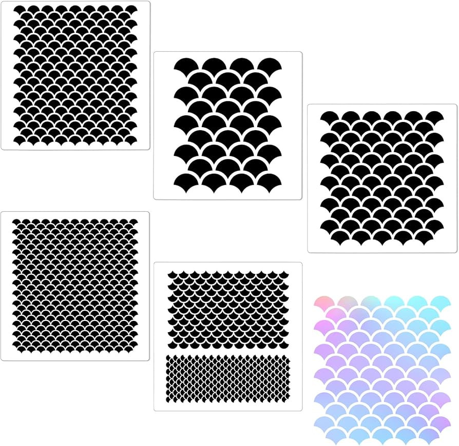 Chinco 5 Pieces Mermaid Scale Stencil, Mermaid Makeup Stencil Reusable Fish Scale Template Large ... | Amazon (US)