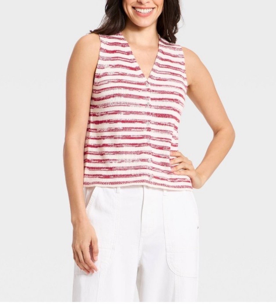 Women’s button up
Tank
Striped 
Also comes in Blue

#LTKmomlife #LTKdayinmylife #LTKSeasonal