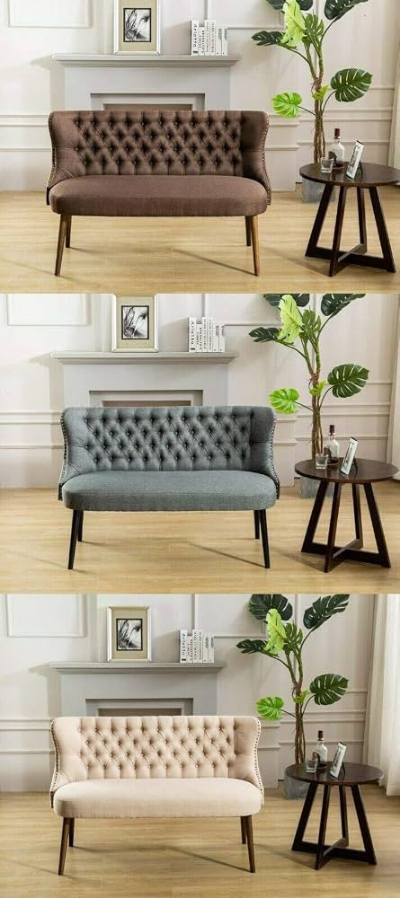GTU Furniture Straight Back Tufted Linen Upholstered Love Seat Bench in 3 Color (Beige) | Amazon (US)