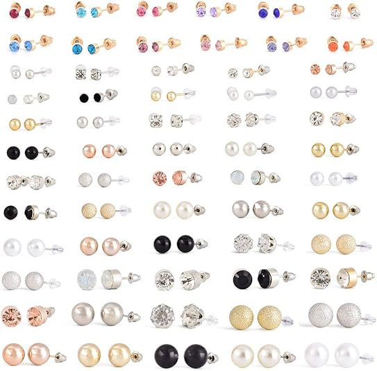 62 Pairs Simulated Pearl Earrings Set - Stud, Rhinestone Circle Ball Hypoallergenic Jewelry Gift ... | Amazon (US)