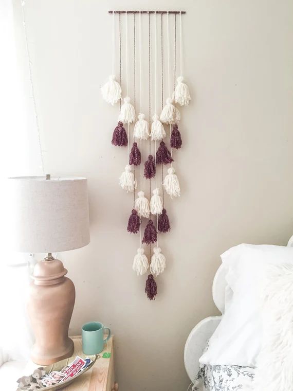 yarn wall hanging, tassel hanging, wall art, statement piece, boho bohemian home decor | Etsy (US)