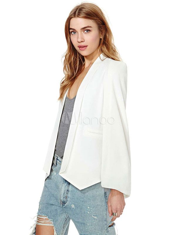 Women Blazer White Cape Casual Coat Long Sleeve Casual Jacket | Milanoo