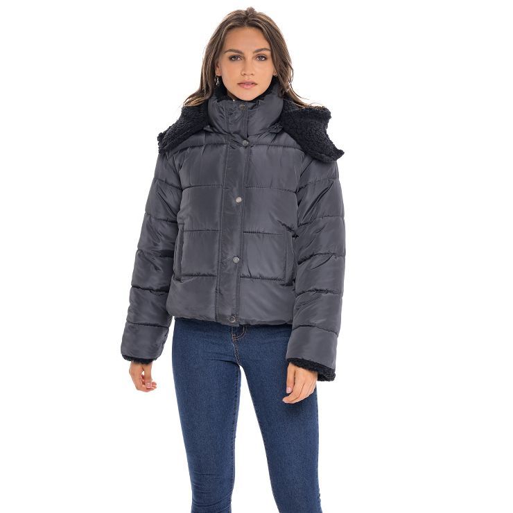 Sebby Collection Women's Puffer Jacket Reversible to Cozy Faux Fur with Hood | Target