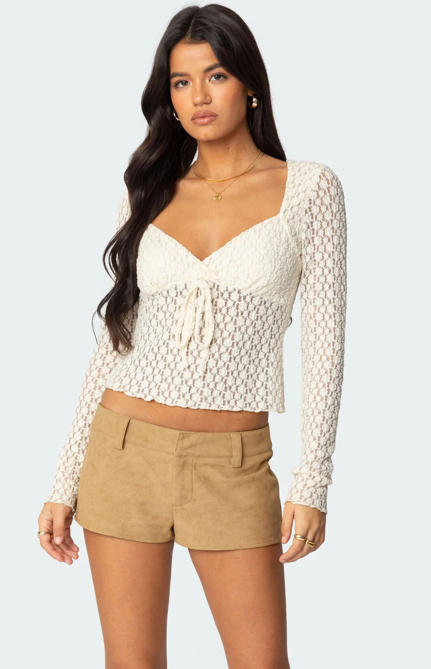 Edikted Women's Laila Textured Lacey Top in Cream - Size Small | PacSun