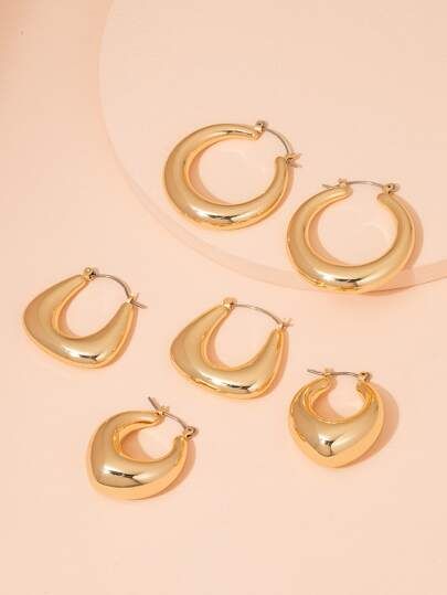 3pairs Metal Hoop Earrings | SHEIN