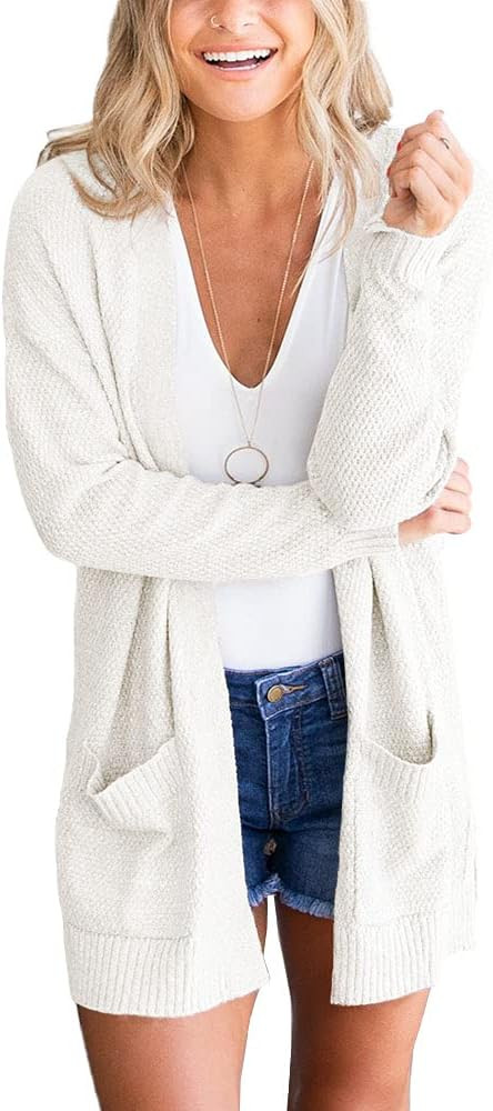 Goranbon Women's Cardigan Sweaters Open Front Long Sweater Knitted Coat with Pockets | Amazon (US)