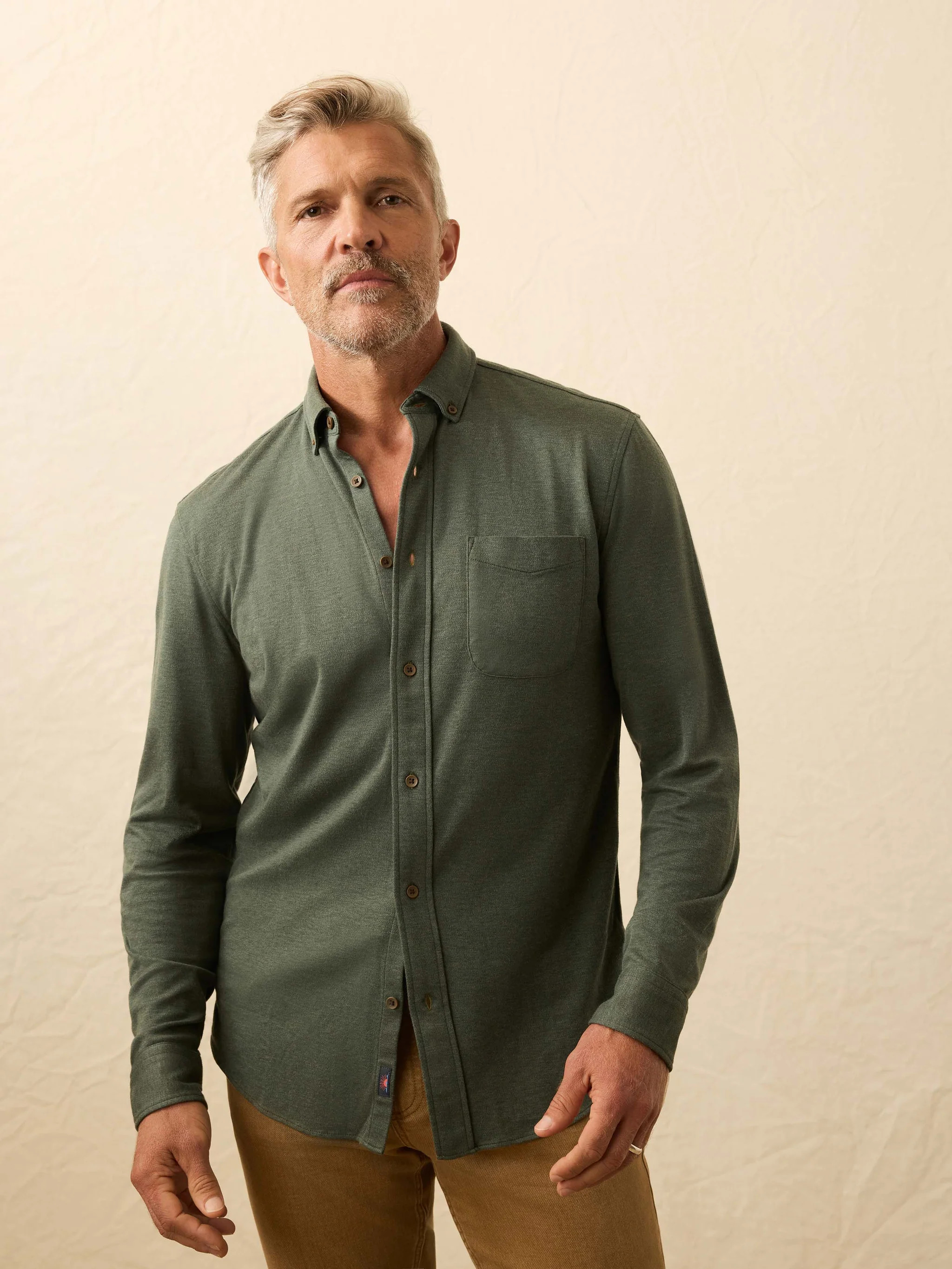 Coastline Knit Shirt - Forest Heather Twill | Faherty