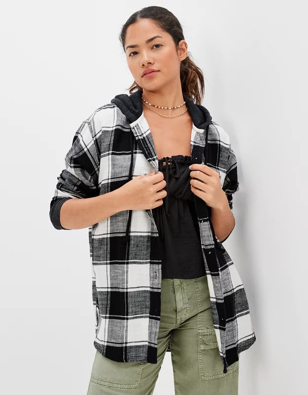 AE Oversized Hoodie Flannel | American Eagle Outfitters (US & CA)