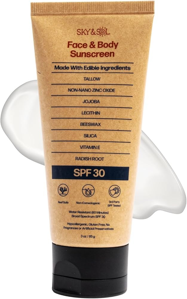 Natural Mineral Sunscreen SPF 30 3 oz: Natural Tallow & Zinc Oxide, Reef Safe, Water Resistant, F... | Amazon (US)