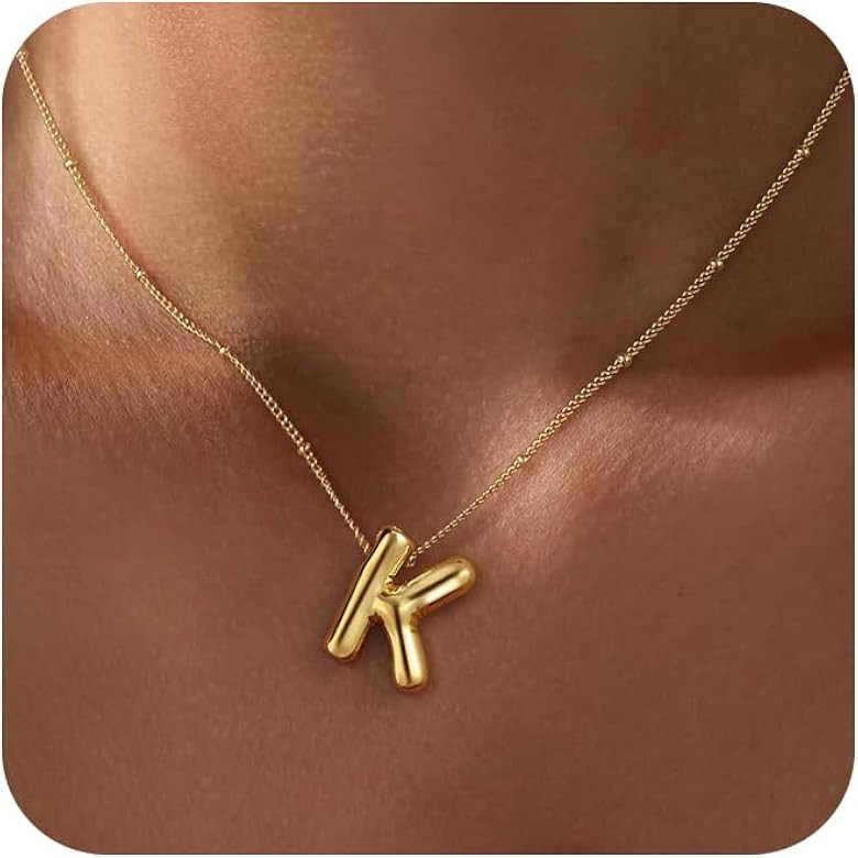 Initial Necklaces for Women,Trendy Bubble Letter Necklace Gold Plated Dainty Bubble Letter Neckla... | Amazon (US)