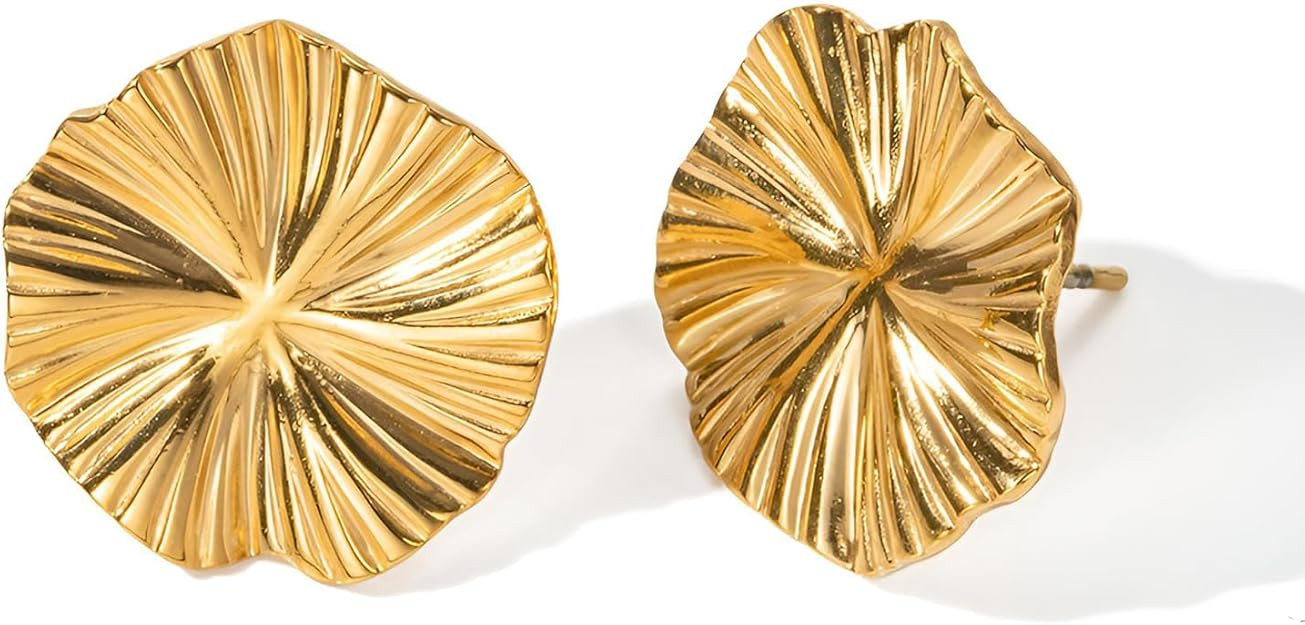 Chunky Gold Large Stud Earrings for Women Round Disc Stud Earrings Irregular Texture Earrings Tre... | Amazon (US)