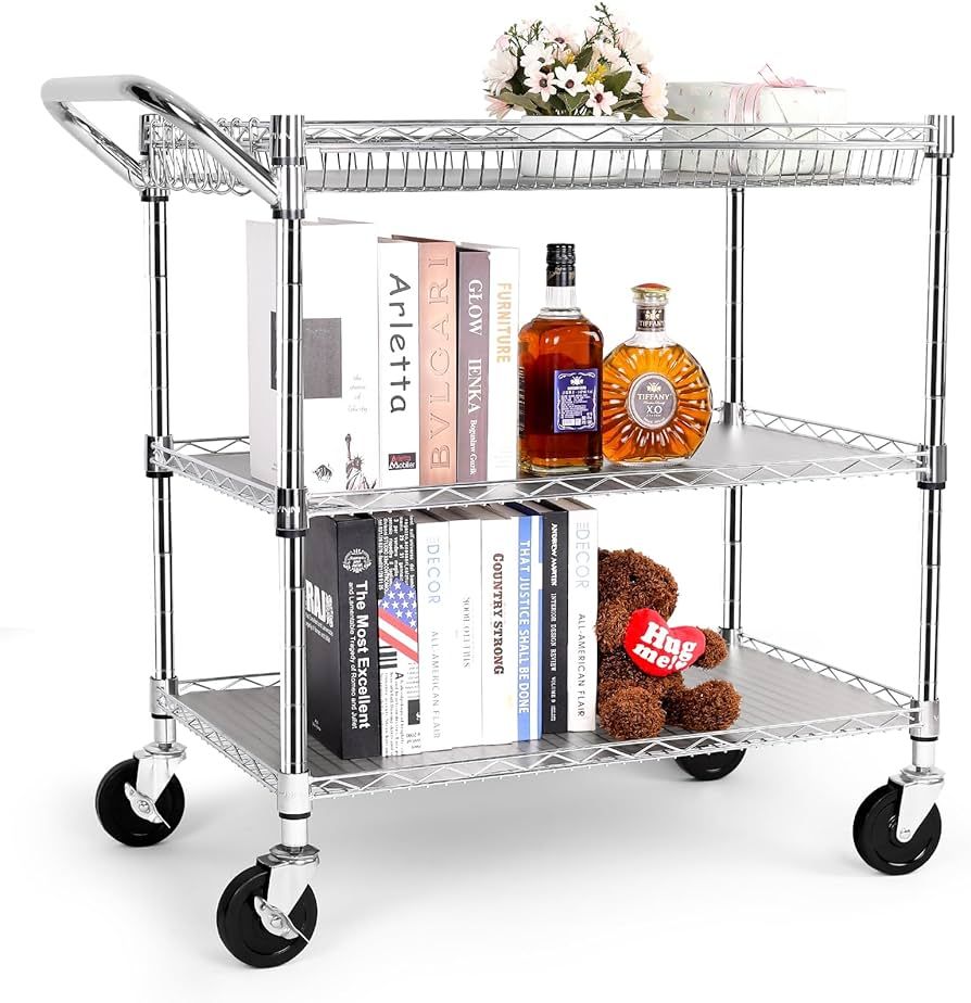Heavy Duty 3 Tier Rolling Utility Cart, Kitchen Cart Metal Serving Cart 990Lbs Capacity Rolling C... | Amazon (US)